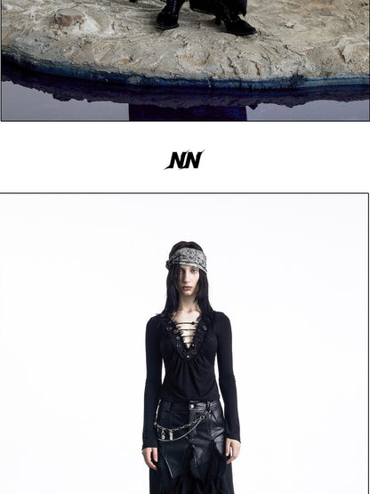 NORTH NODE Spliced V-neck Hand Button Women&