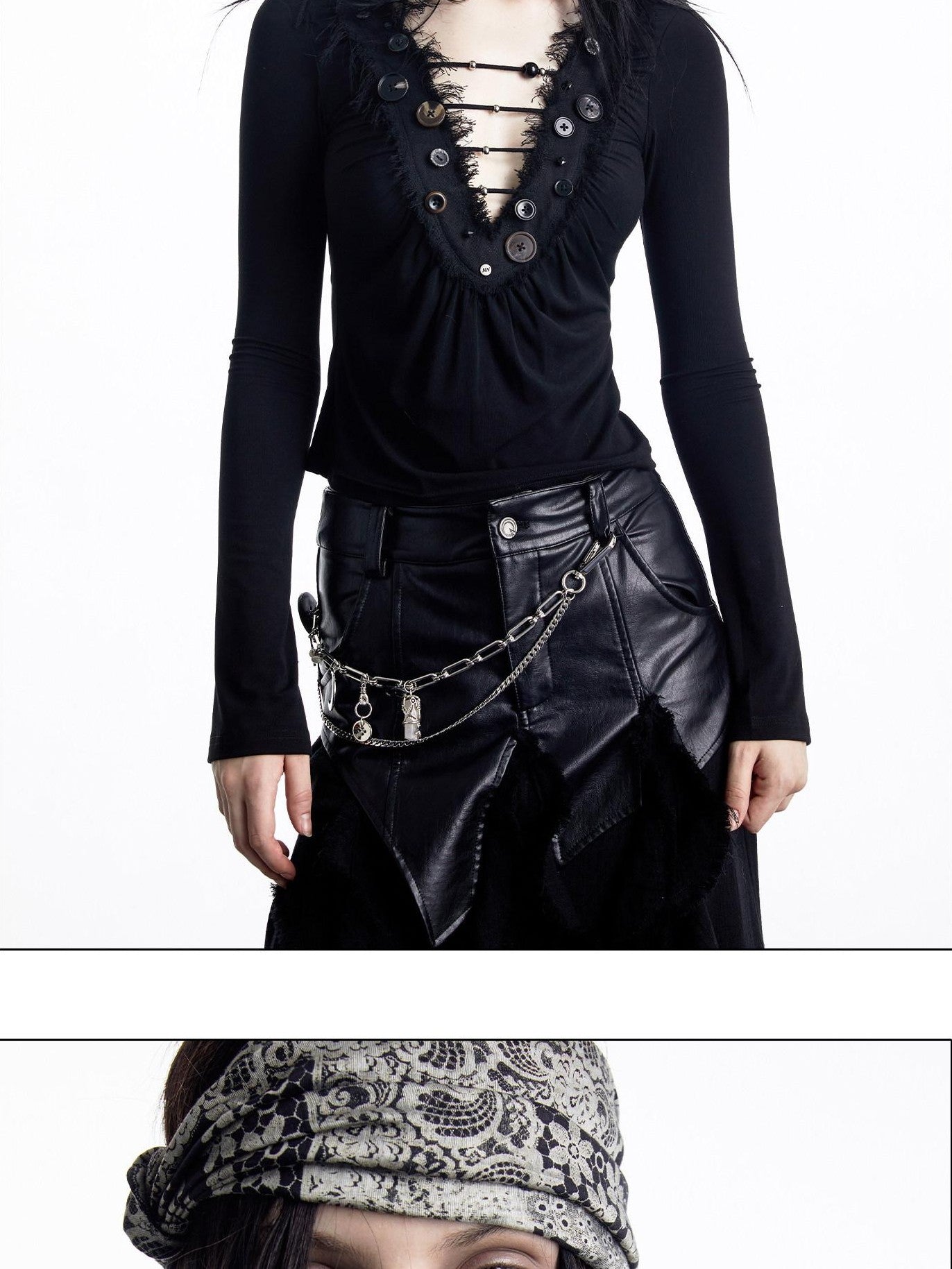NORTH NODE Spliced V-neck Hand Button Women&