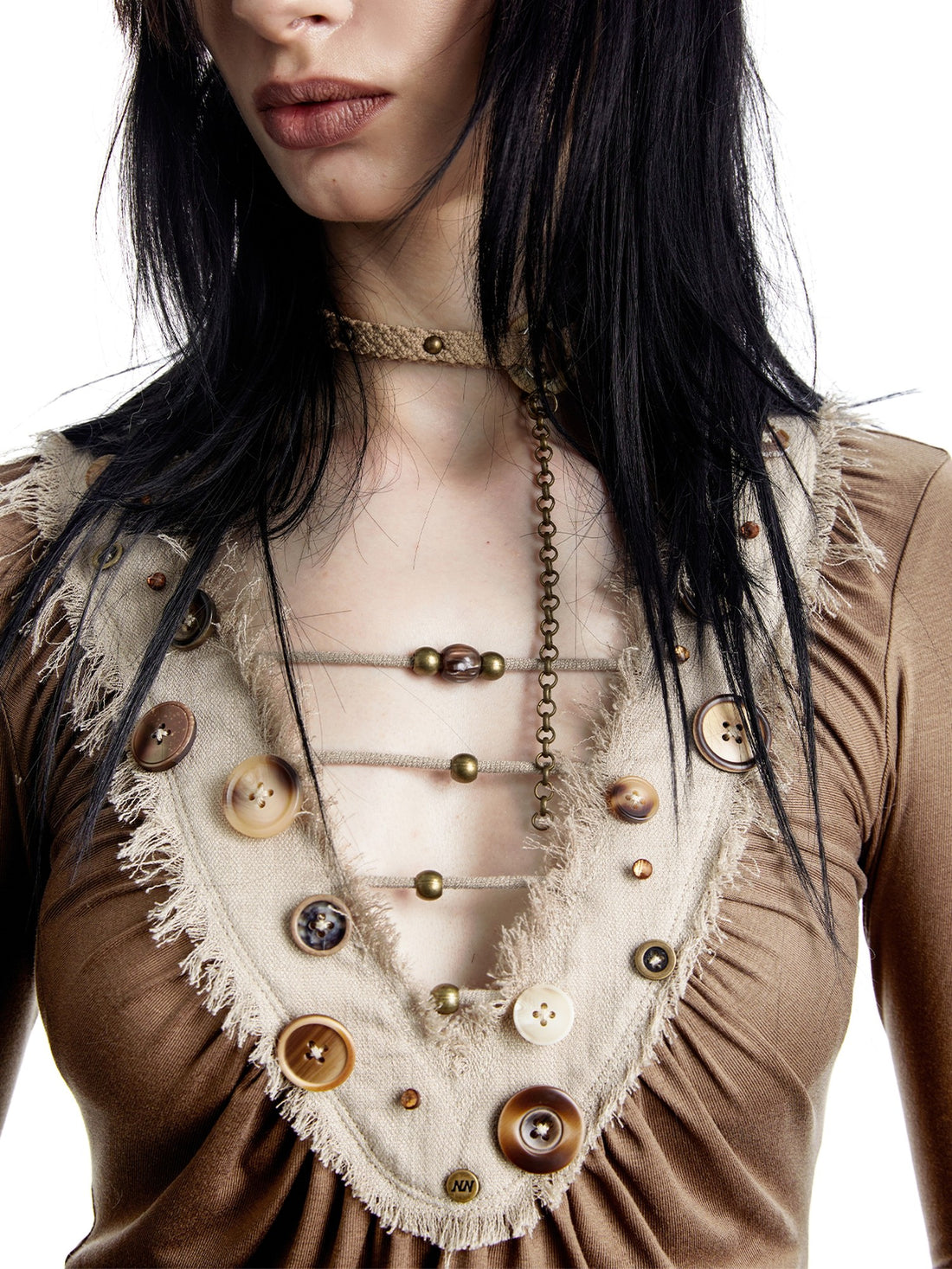 NORTH NODE Spliced V-neck Hand Button Women&