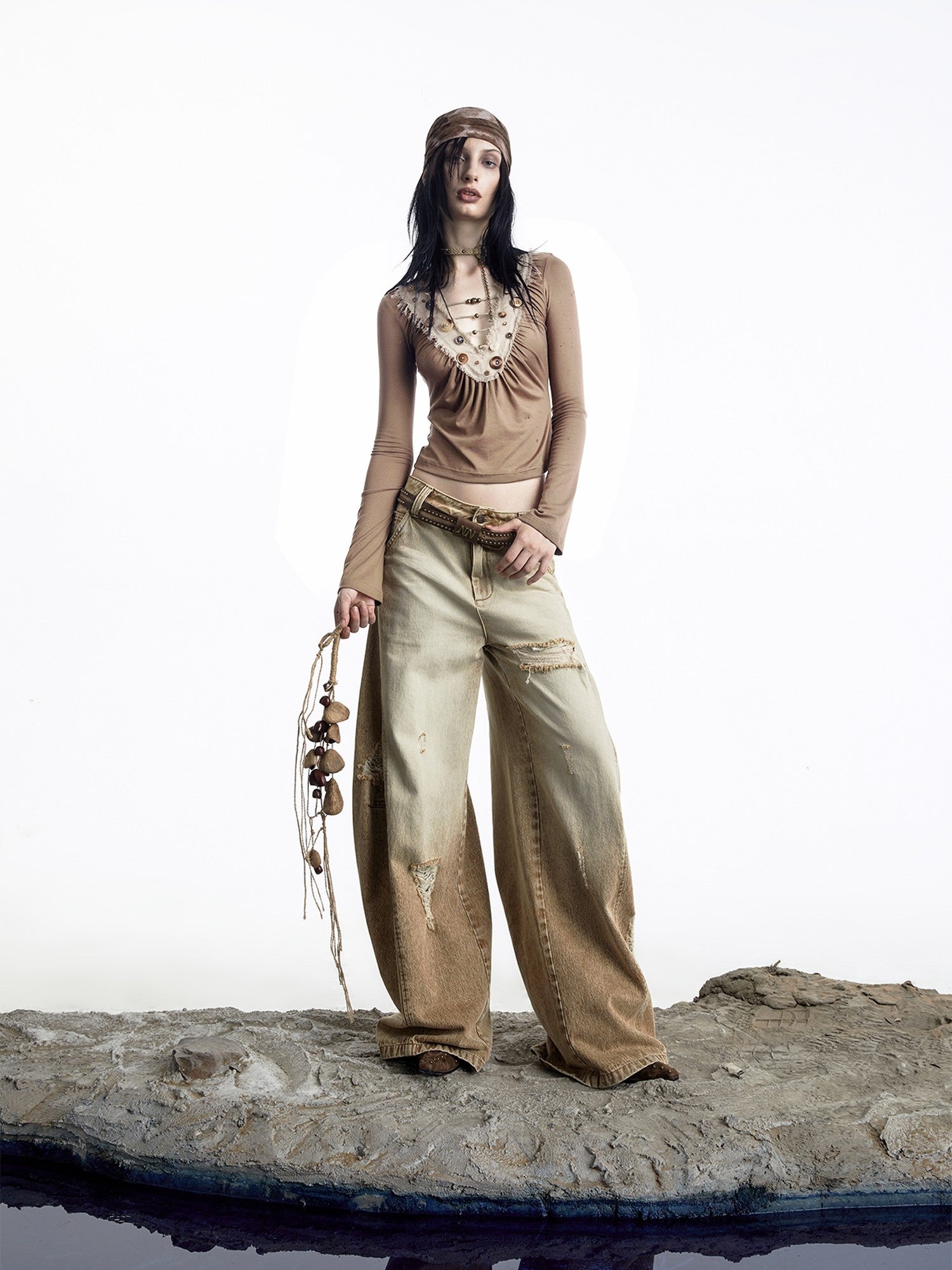 NORTH NODE Spliced V-neck Hand Button Women&