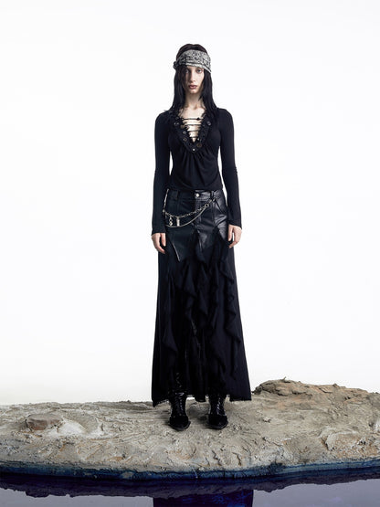 NORTH NODE Spliced V-neck Hand Button Women&
