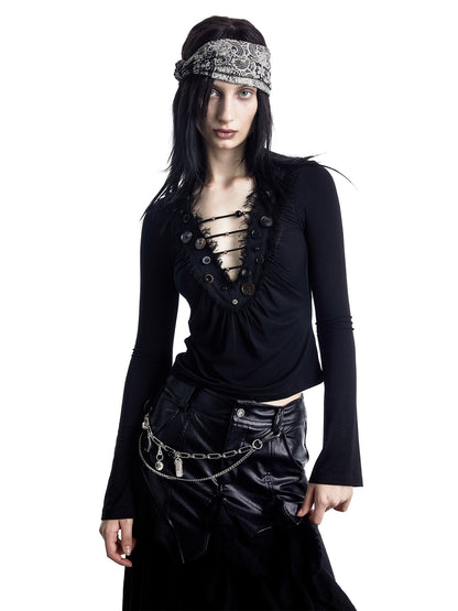 NORTH NODE Spliced V-neck Hand Button Women&