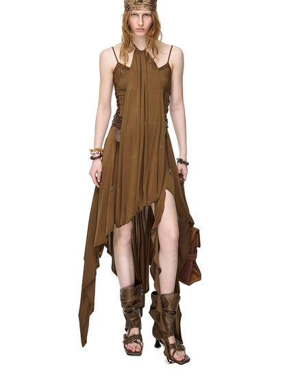 NORTH NODE Starburst Patchwork Halter Asymmetric Ruffle Women&