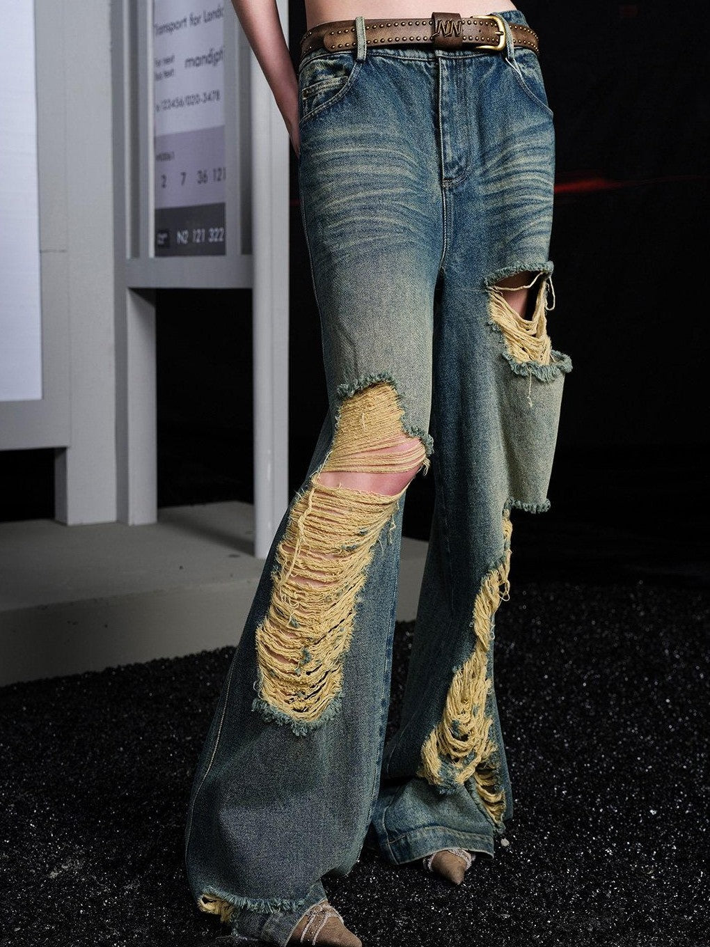 NORTH NODE Street Washed Ripped Distressed Women&