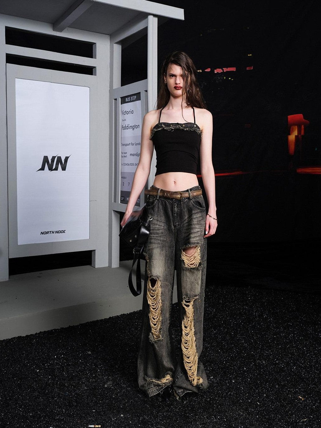 NORTH NODE Street Washed Ripped Distressed Women&