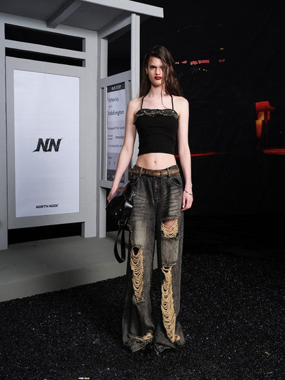 NORTH NODE Street Washed Ripped Distressed Women&