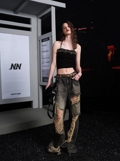 NORTH NODE Street Washed Ripped Distressed Women&
