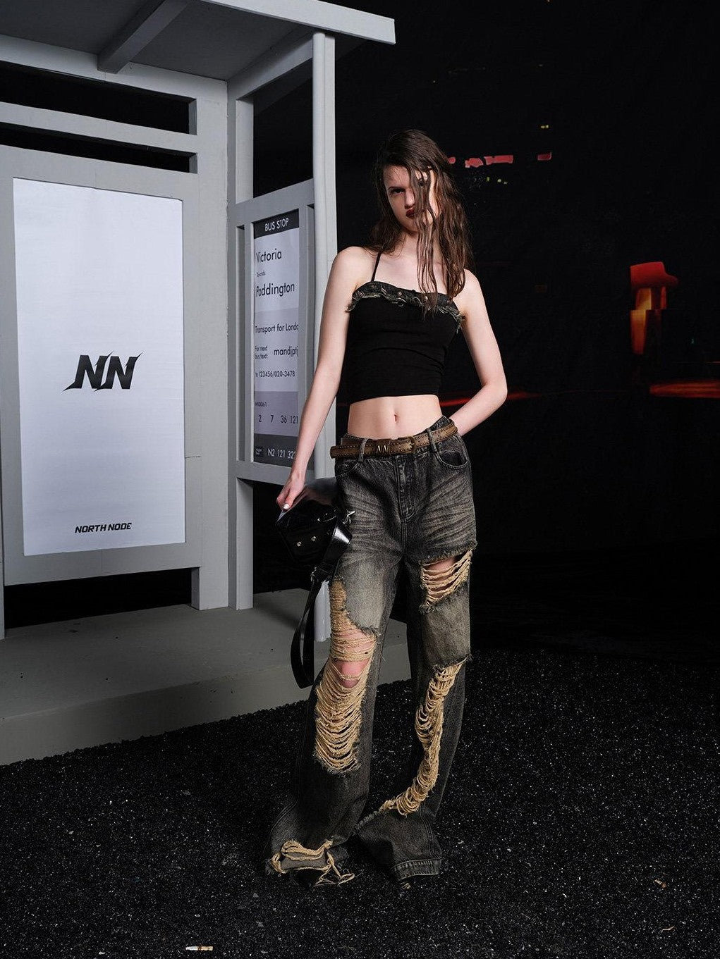 NORTH NODE Street Washed Ripped Distressed Women&