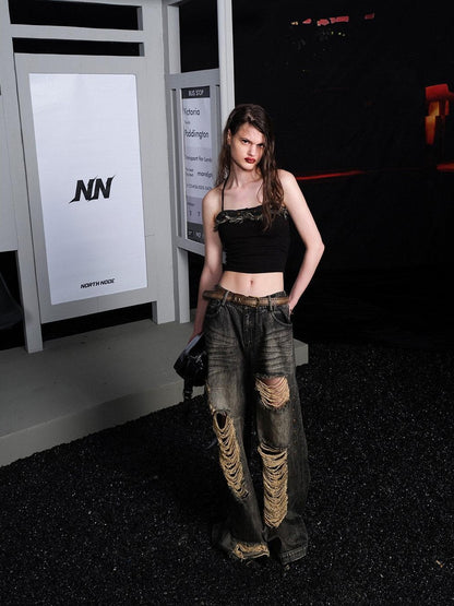 NORTH NODE Street Washed Ripped Distressed Women&