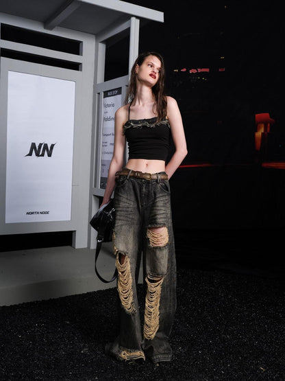 NORTH NODE Street Washed Ripped Distressed Women&