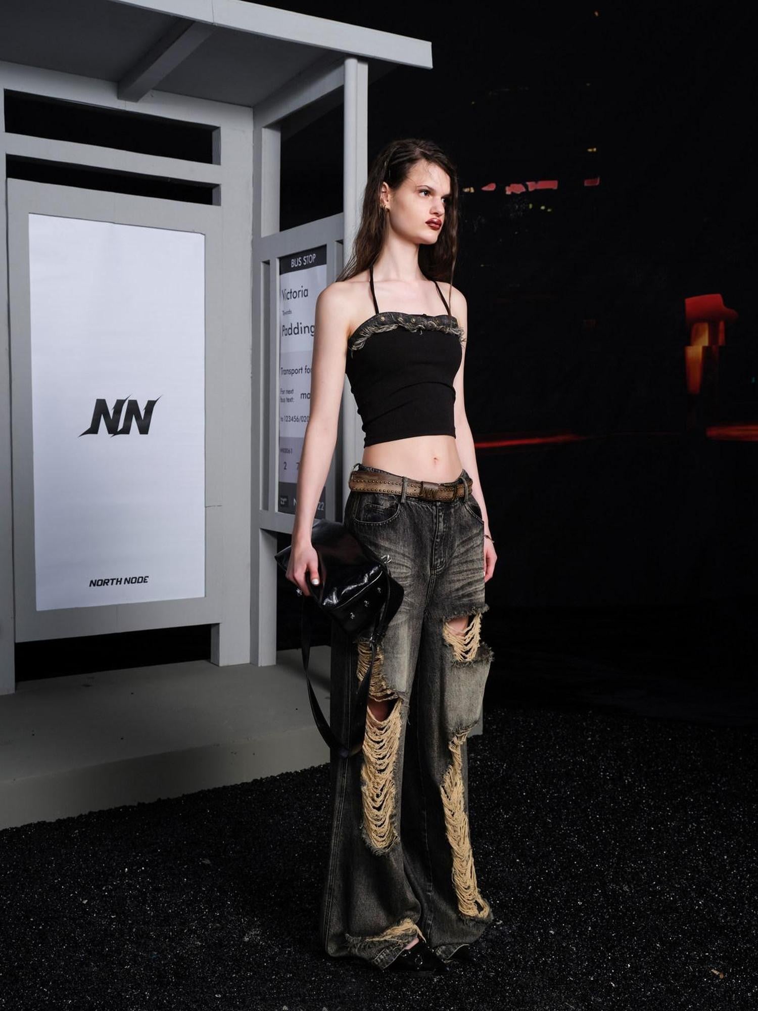 NORTH NODE Street Washed Ripped Distressed Women&