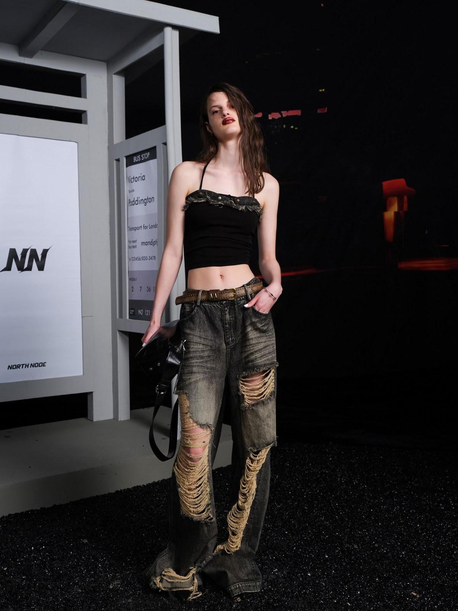 NORTH NODE Street Washed Ripped Distressed Women&