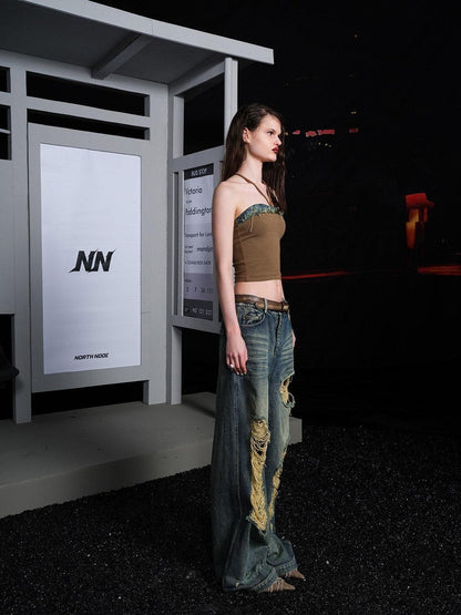 NORTH NODE Street Washed Ripped Distressed Women&