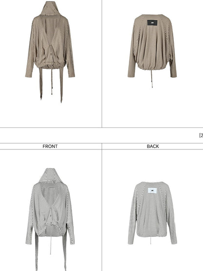 NORTH NODE Striped Detachable Hood Batwing Sleeve Women&