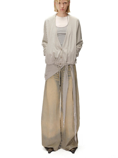 NORTH NODE Striped Detachable Hood Batwing Sleeve Women&