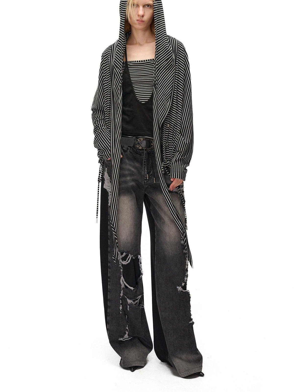 NORTH NODE Striped Faux Layered Halter Neck Patchwork Women&