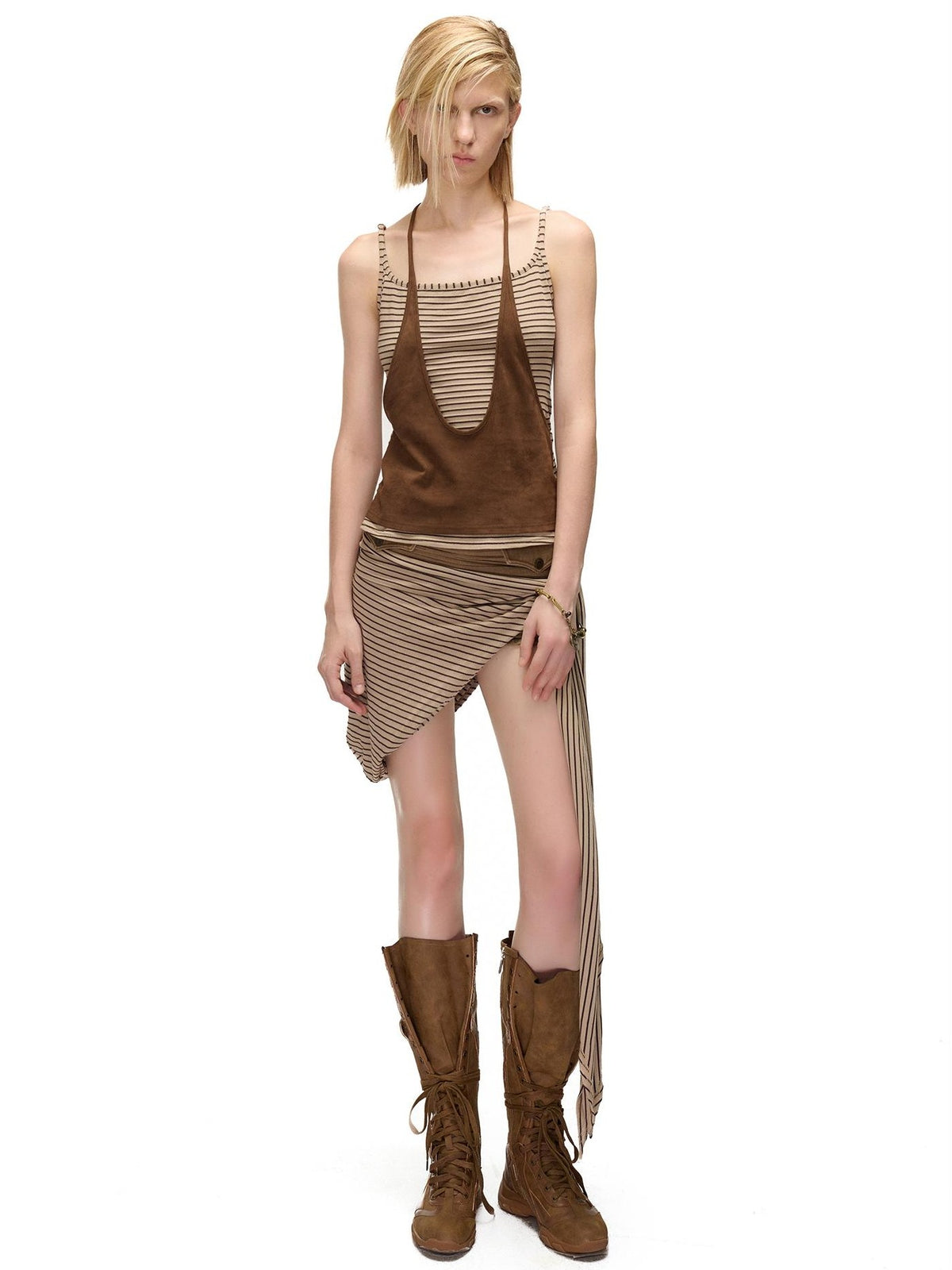NORTH NODE Striped Faux Layered Halter Neck Patchwork Women&