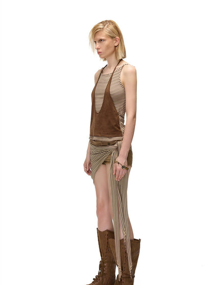 NORTH NODE Striped Faux Layered Halter Neck Patchwork Women&