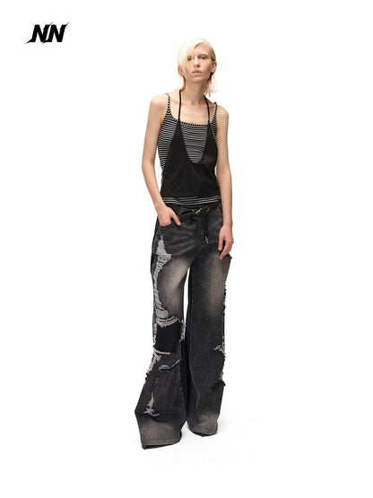 NORTH NODE Striped Faux Layered Halter Neck Patchwork Women&
