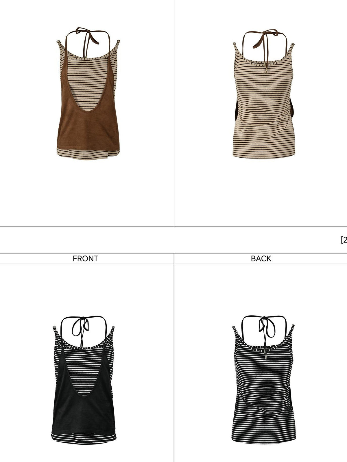NORTH NODE Striped Faux Layered Halter Neck Patchwork Women&