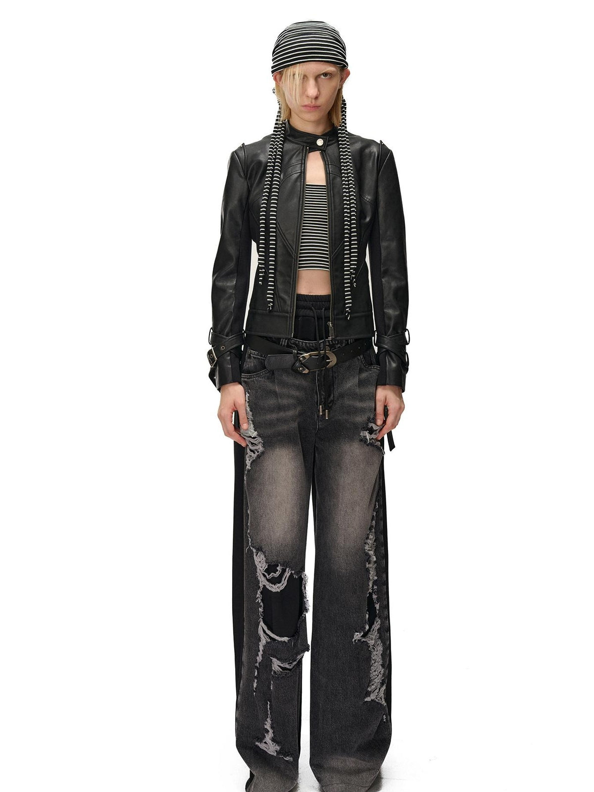 NORTH NODE Striped Knit Foldable Round Dome Women&