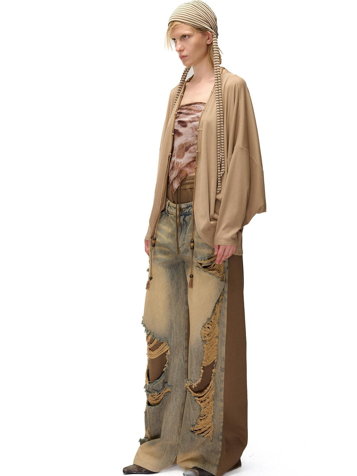 NORTH NODE Striped Knit Foldable Round Dome Women&