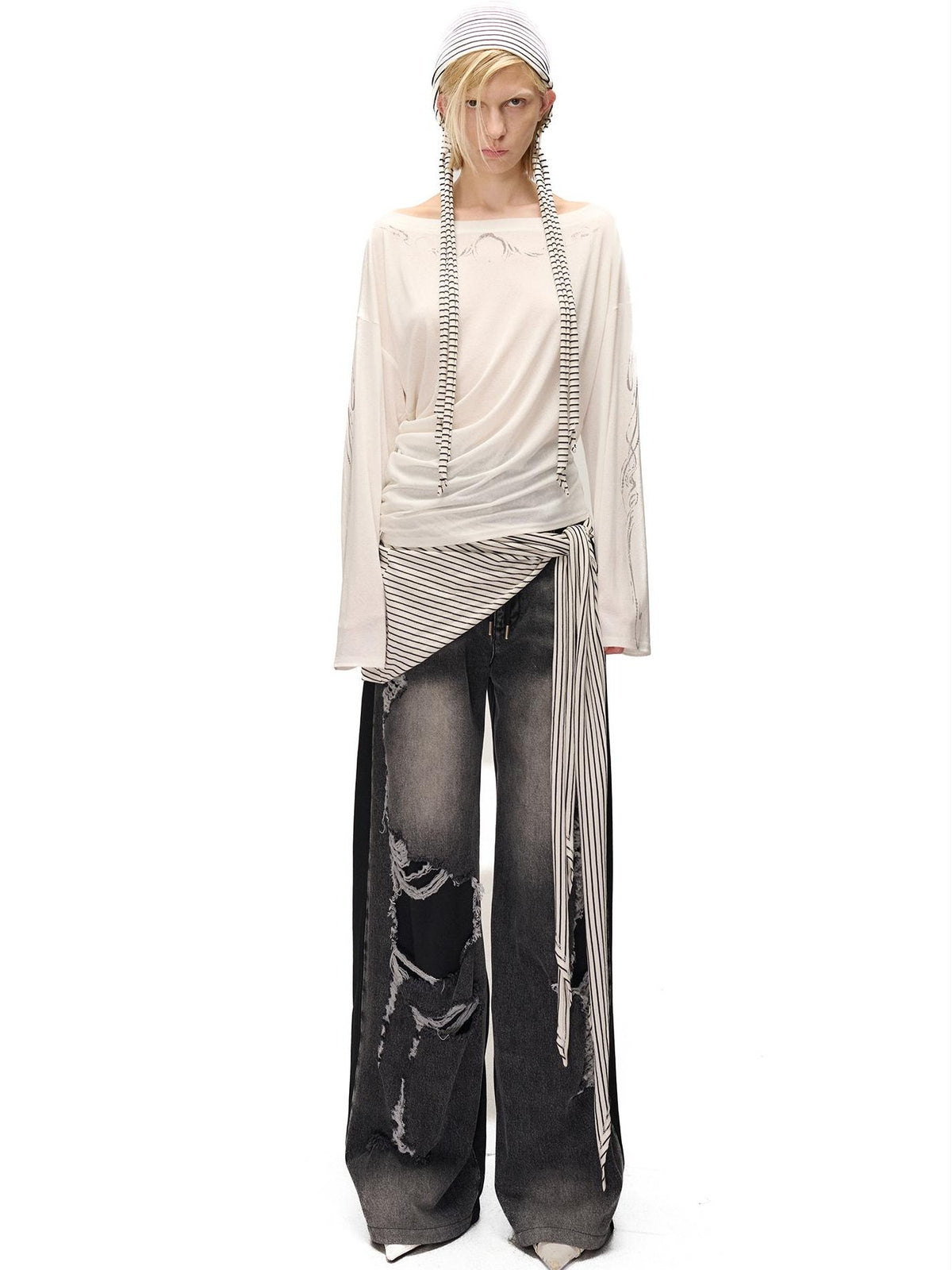 NORTH NODE Striped Knit Foldable Round Dome Women&