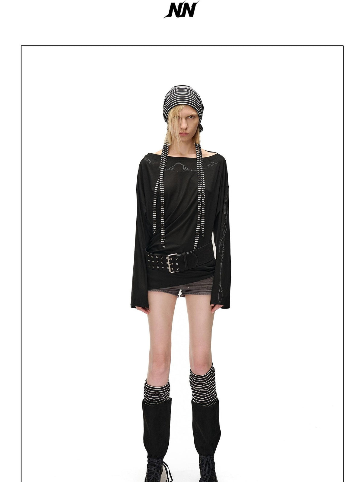 NORTH NODE Striped Knit Foldable Round Dome Women&