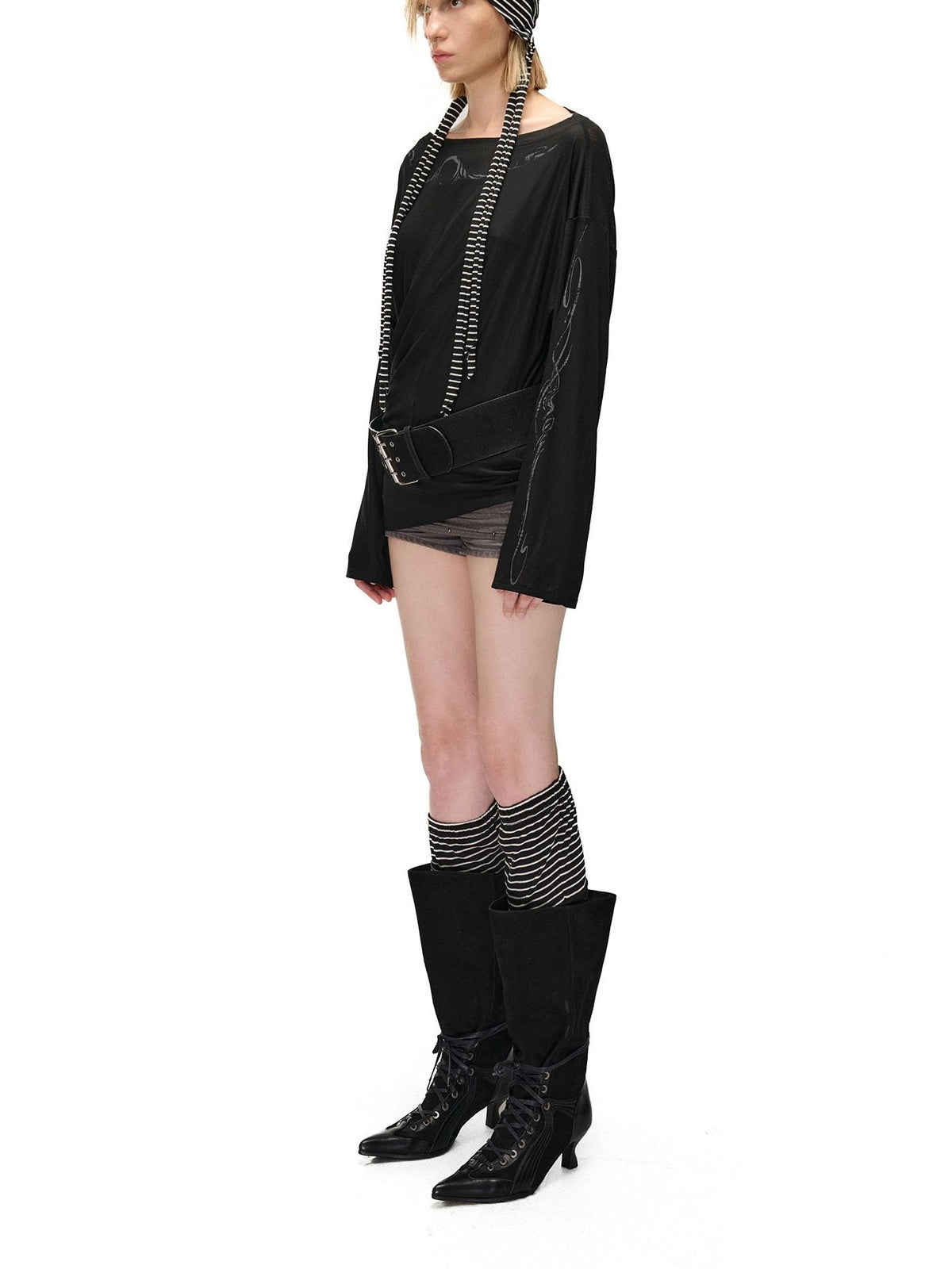 NORTH NODE Striped Knit Foldable Round Dome Women&