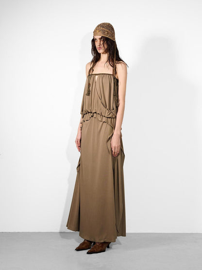 NORTH NODE Studded Spliced Ruffle Cinched Bustier Women&
