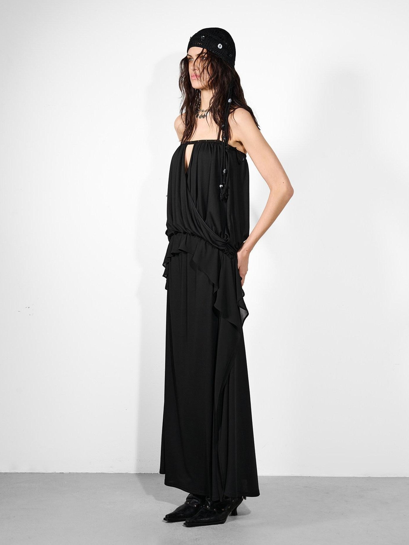 NORTH NODE Studded Spliced Ruffle Cinched Bustier Women&