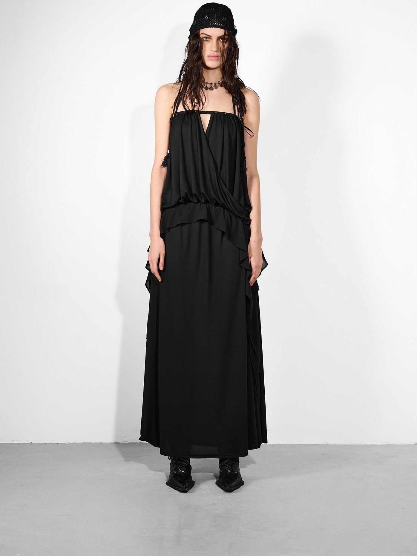 NORTH NODE Studded Spliced Ruffle Cinched Bustier Women&