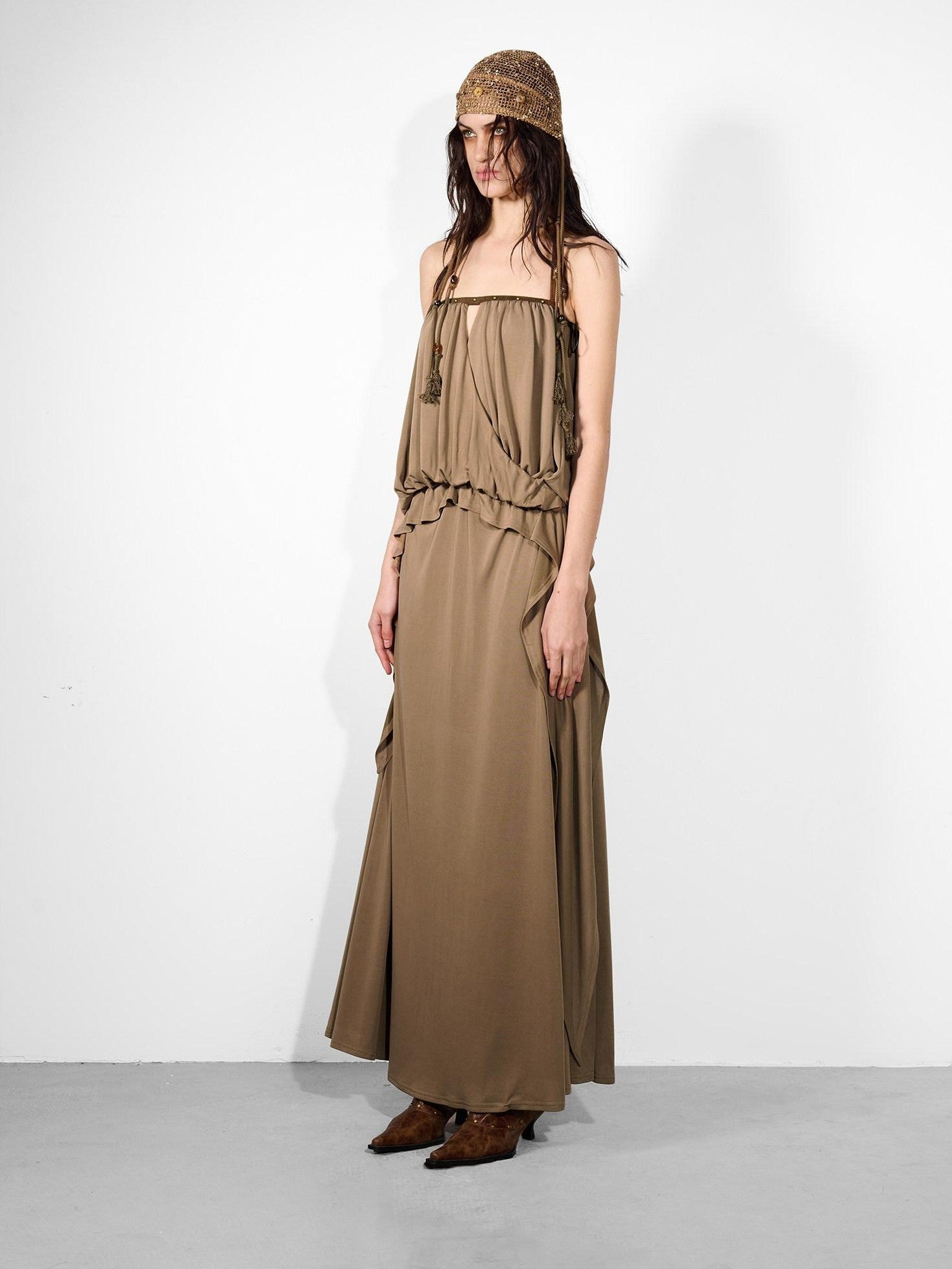 NORTH NODE Studded Spliced Ruffle Cinched Bustier Women&