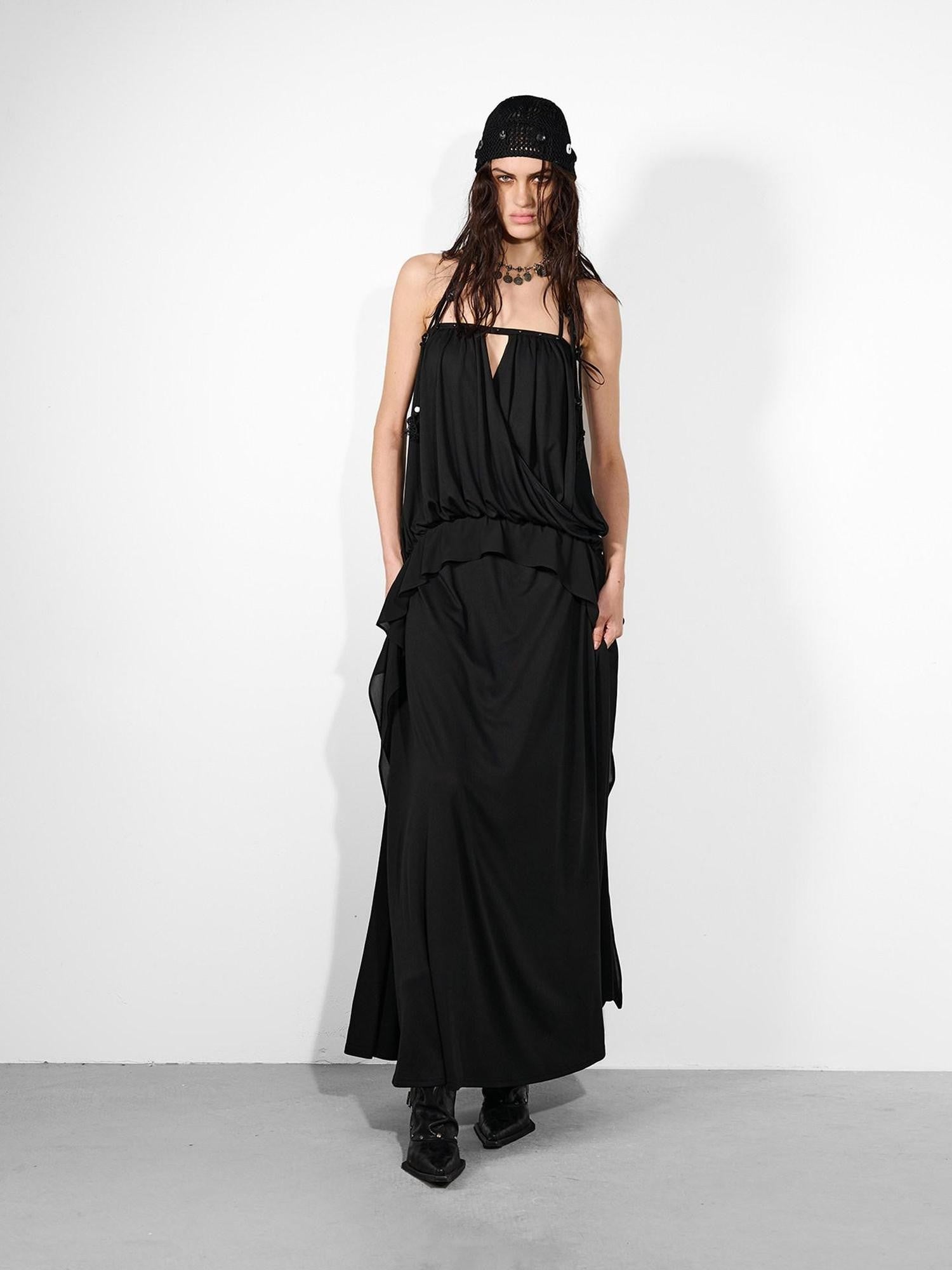 NORTH NODE Studded Spliced Ruffle Cinched Bustier Women&