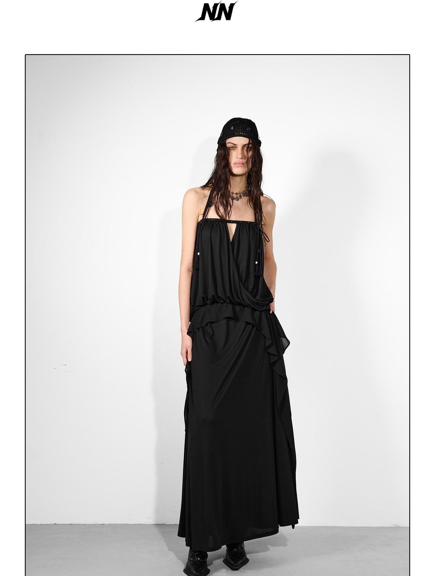 NORTH NODE Studded Spliced Ruffle Cinched Bustier Women&