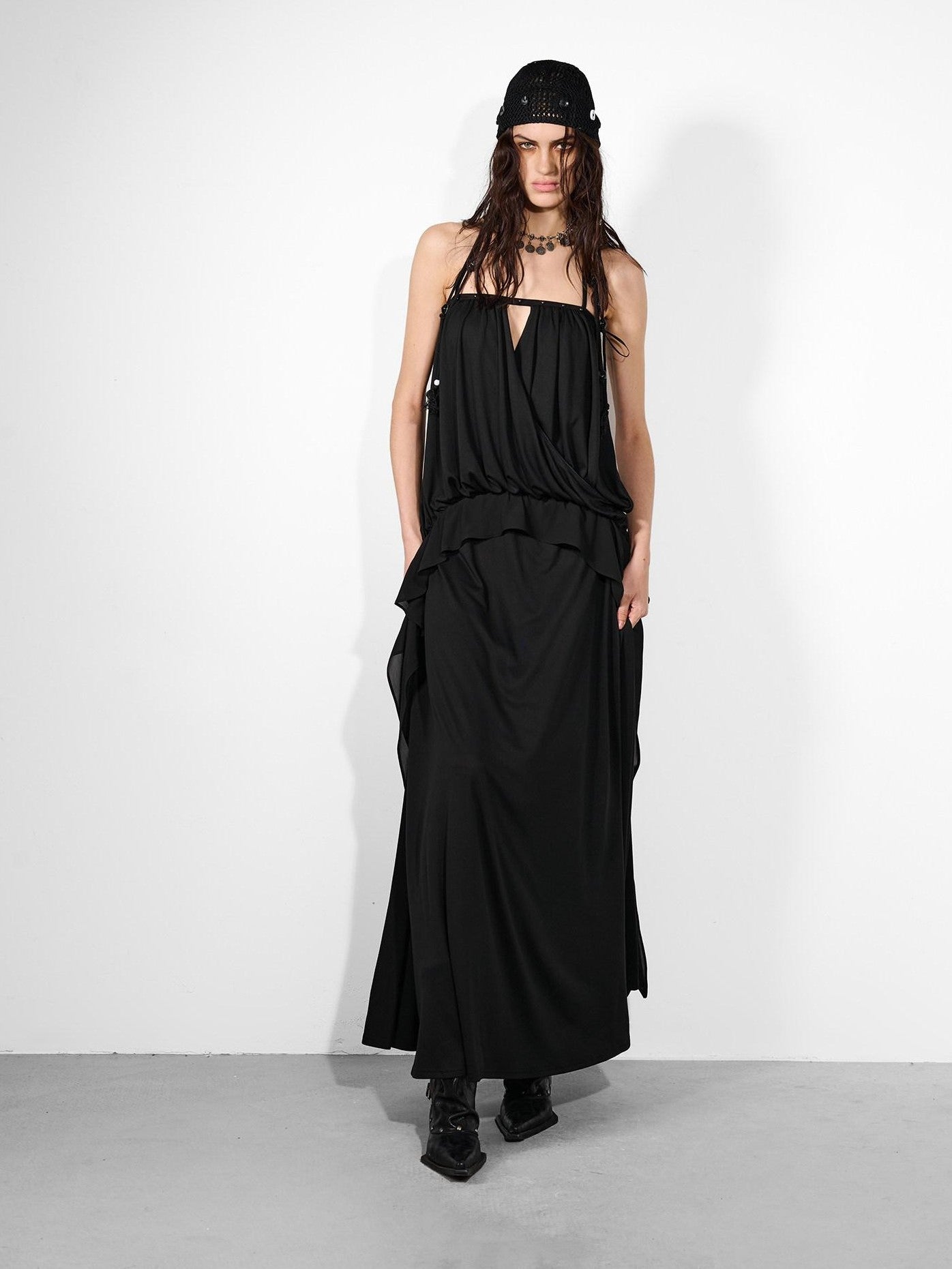 NORTH NODE Studded Spliced Ruffle Cinched Bustier Women&