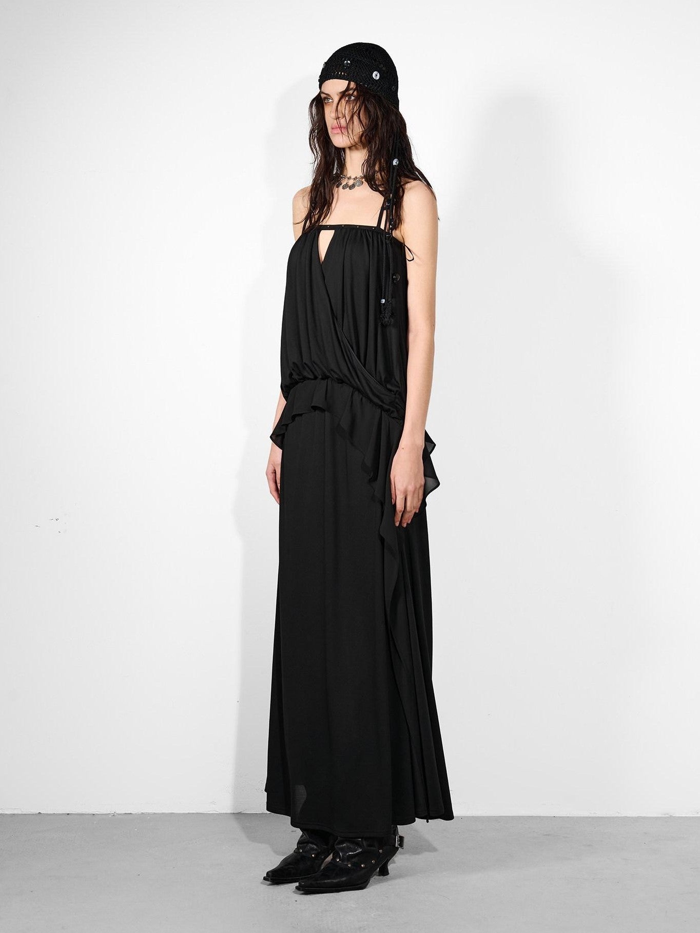 NORTH NODE Studded Spliced Ruffle Cinched Bustier Women&