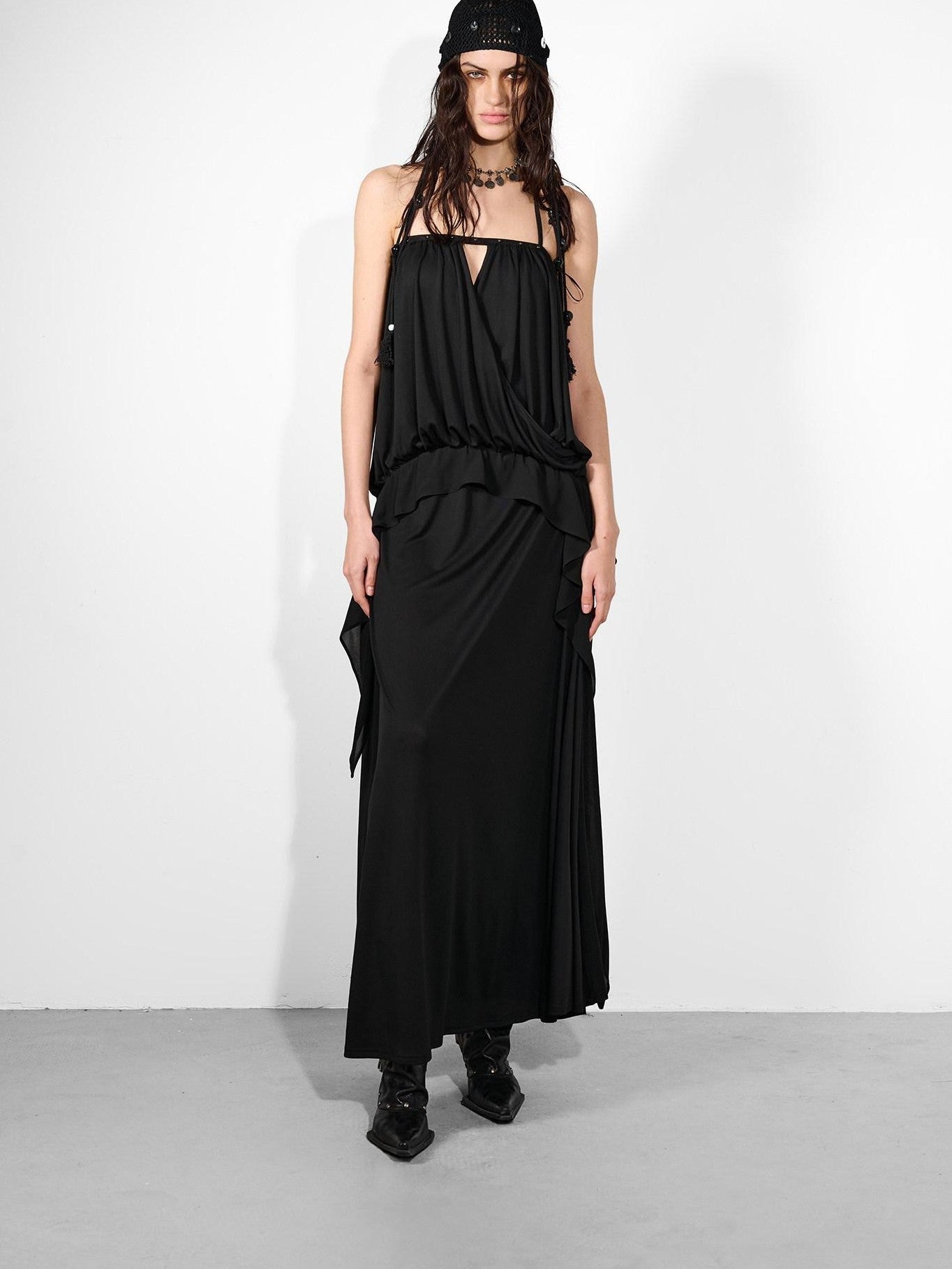 NORTH NODE Studded Spliced Ruffle Cinched Bustier Women&