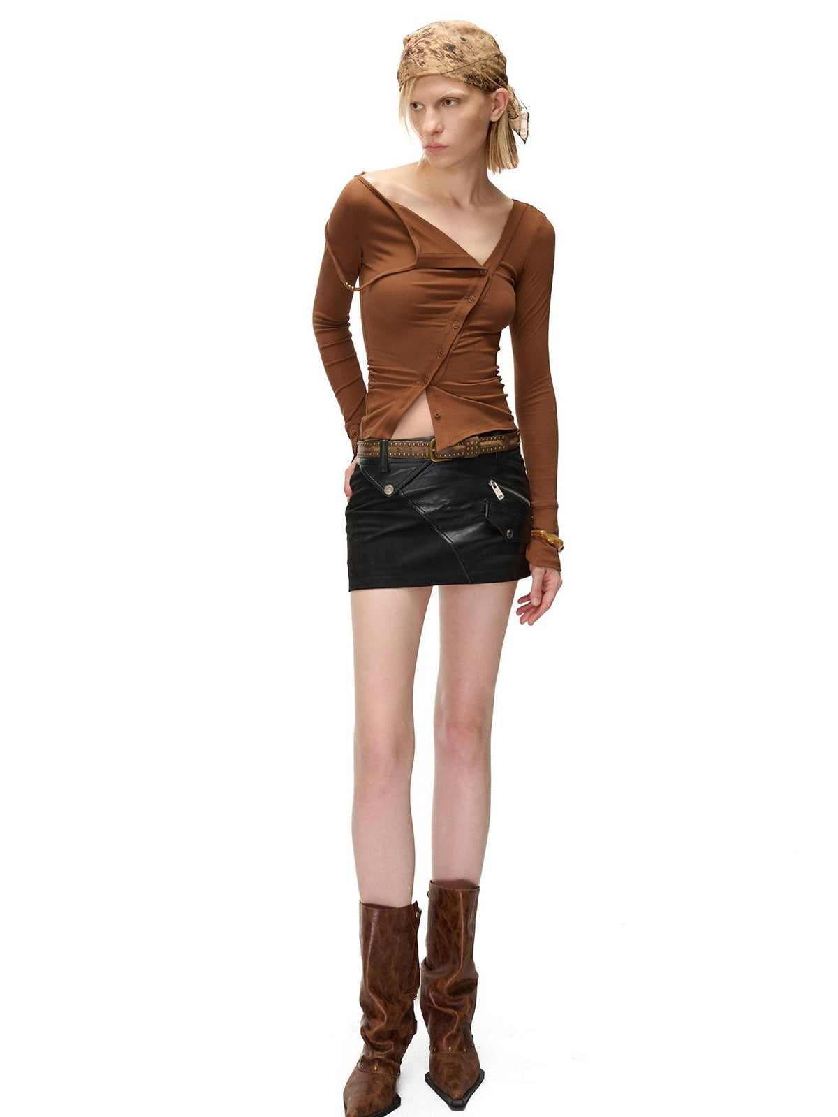 NORTH NODE Suede Paneled Zipper Decorative Bodycon Nomadic Women&