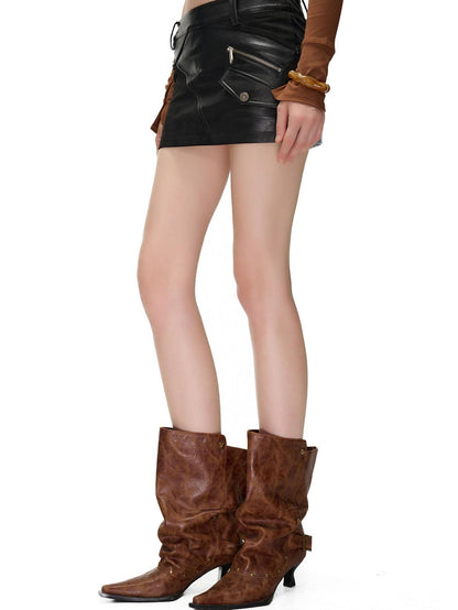 NORTH NODE Suede Paneled Zipper Decorative Bodycon Nomadic Women&