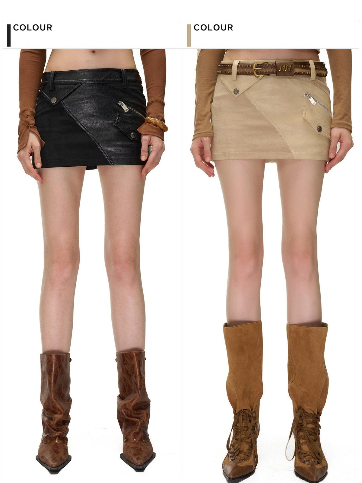 NORTH NODE Suede Paneled Zipper Decorative Bodycon Nomadic Women&