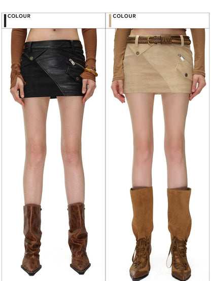 NORTH NODE Suede Paneled Zipper Decorative Bodycon Nomadic Women&
