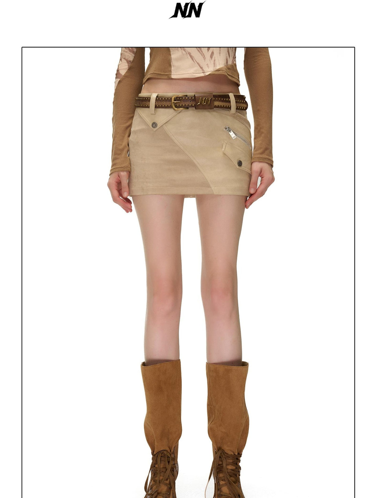 NORTH NODE Suede Paneled Zipper Decorative Bodycon Nomadic Women&