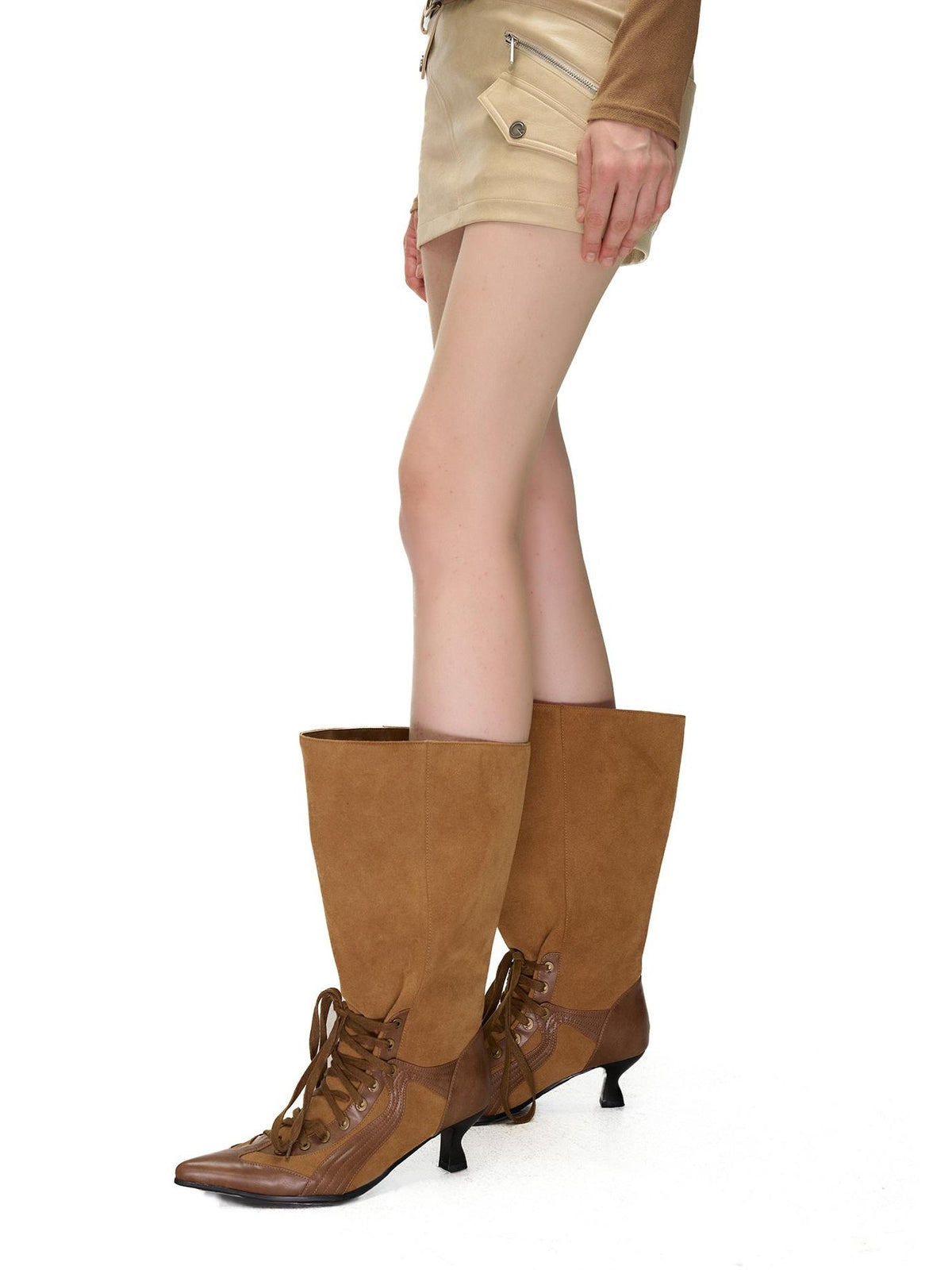 NORTH NODE Suede Paneled Zipper Decorative Bodycon Nomadic Women&