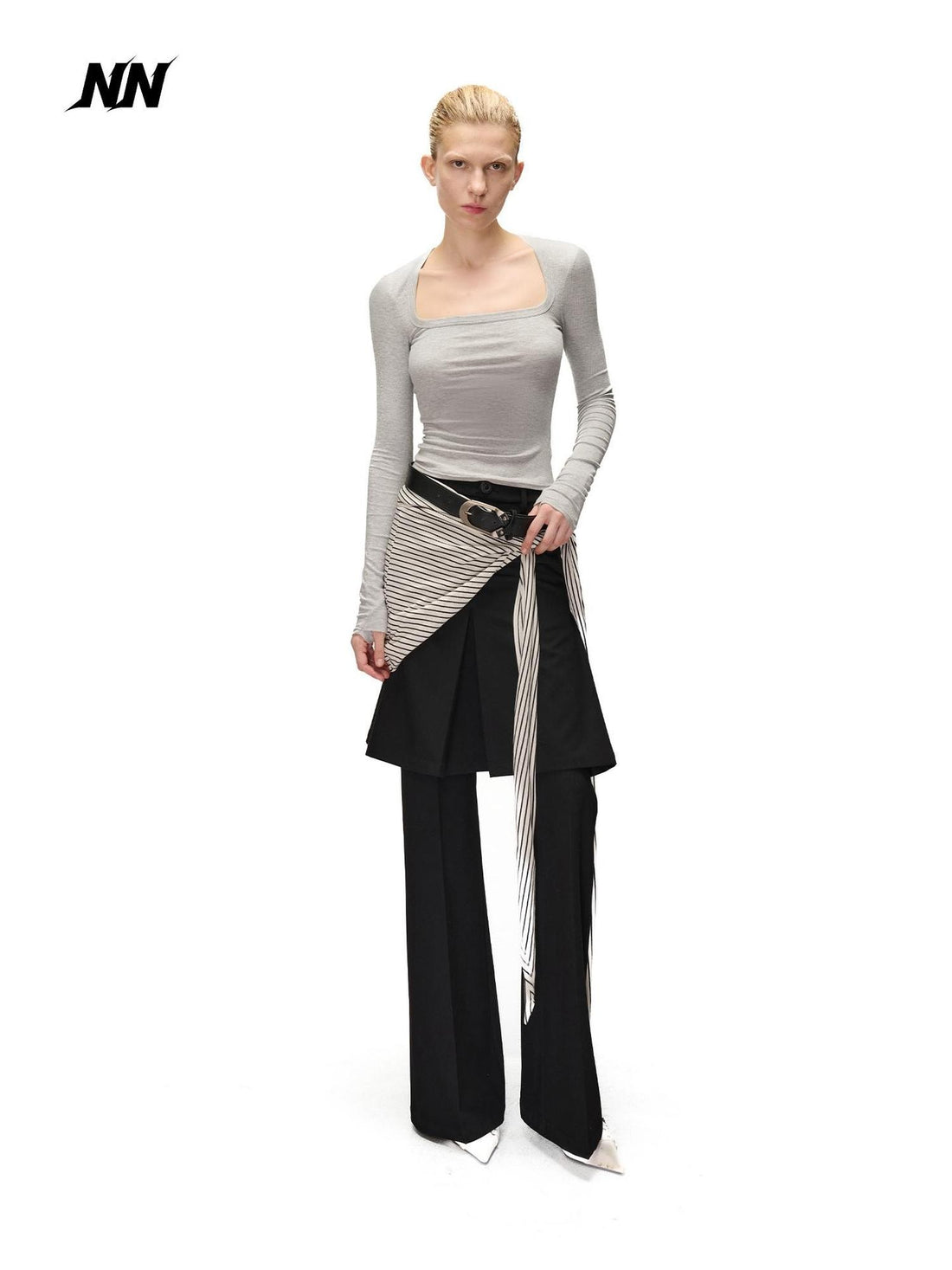 NORTH NODE Textured Wide Leg Slit Suit Women&