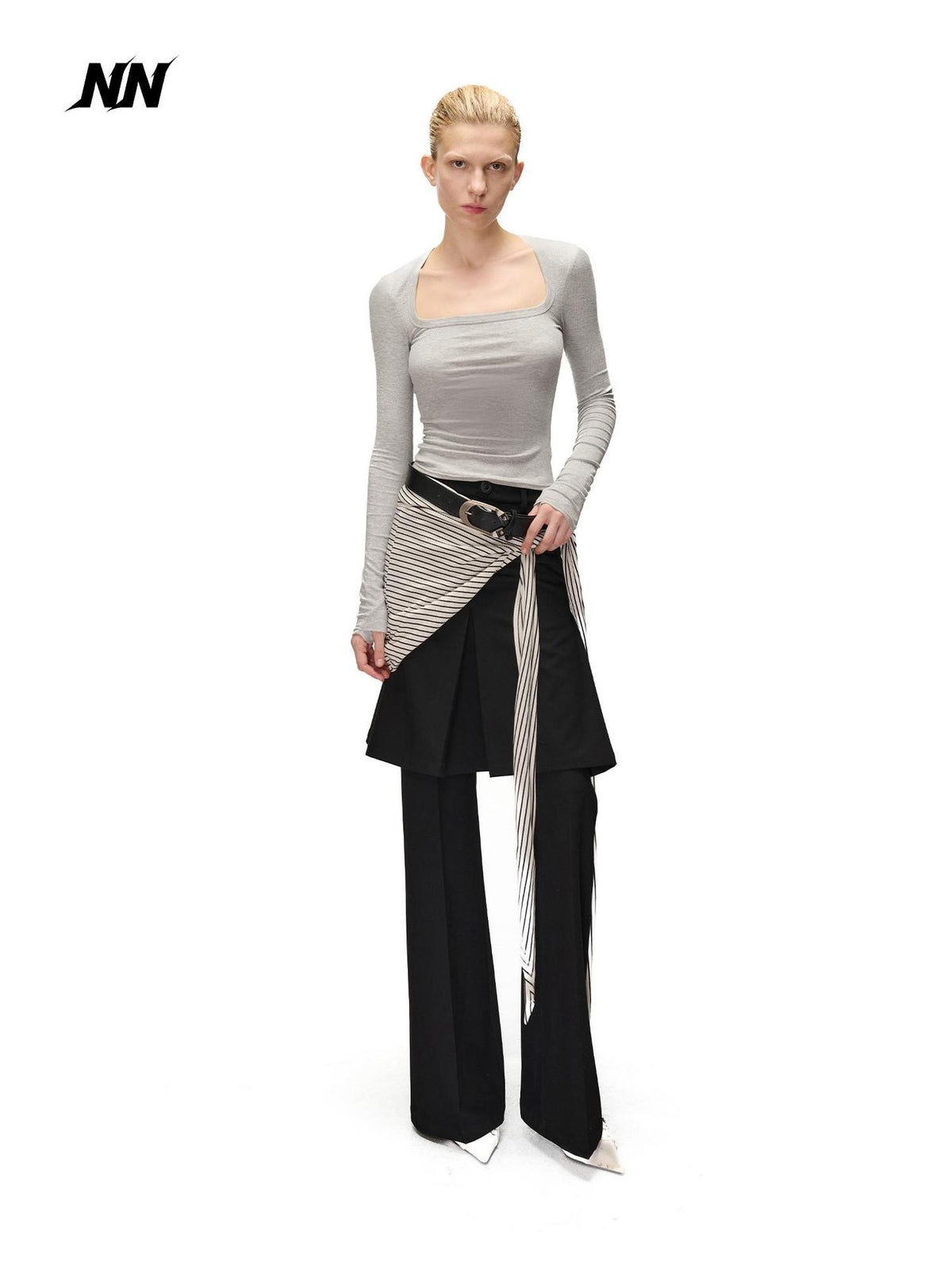 NORTH NODE Textured Wide Leg Slit Suit Women&