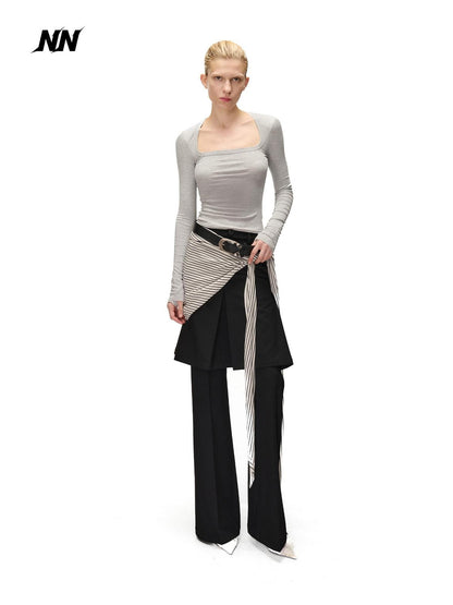 NORTH NODE Textured Wide Leg Slit Suit Women&