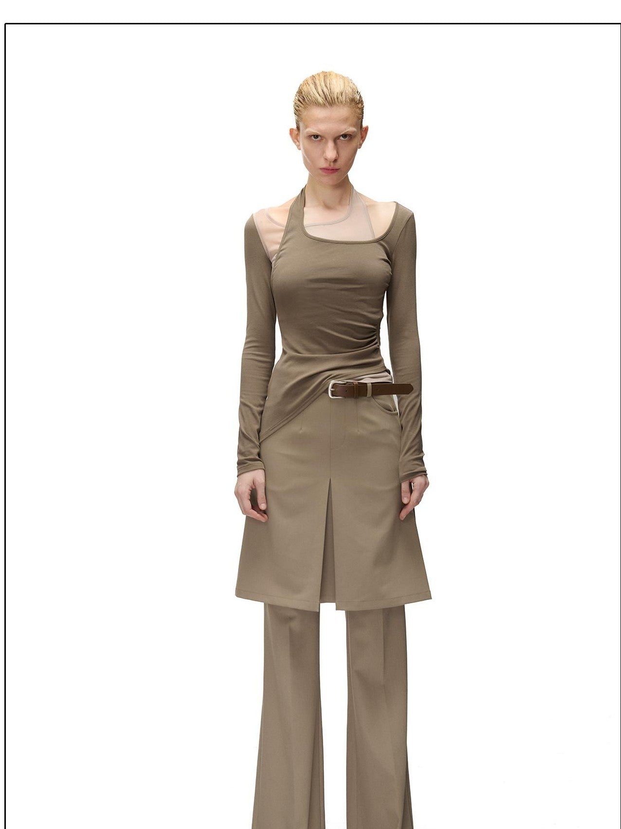 NORTH NODE Textured Wide Leg Slit Suit Women&
