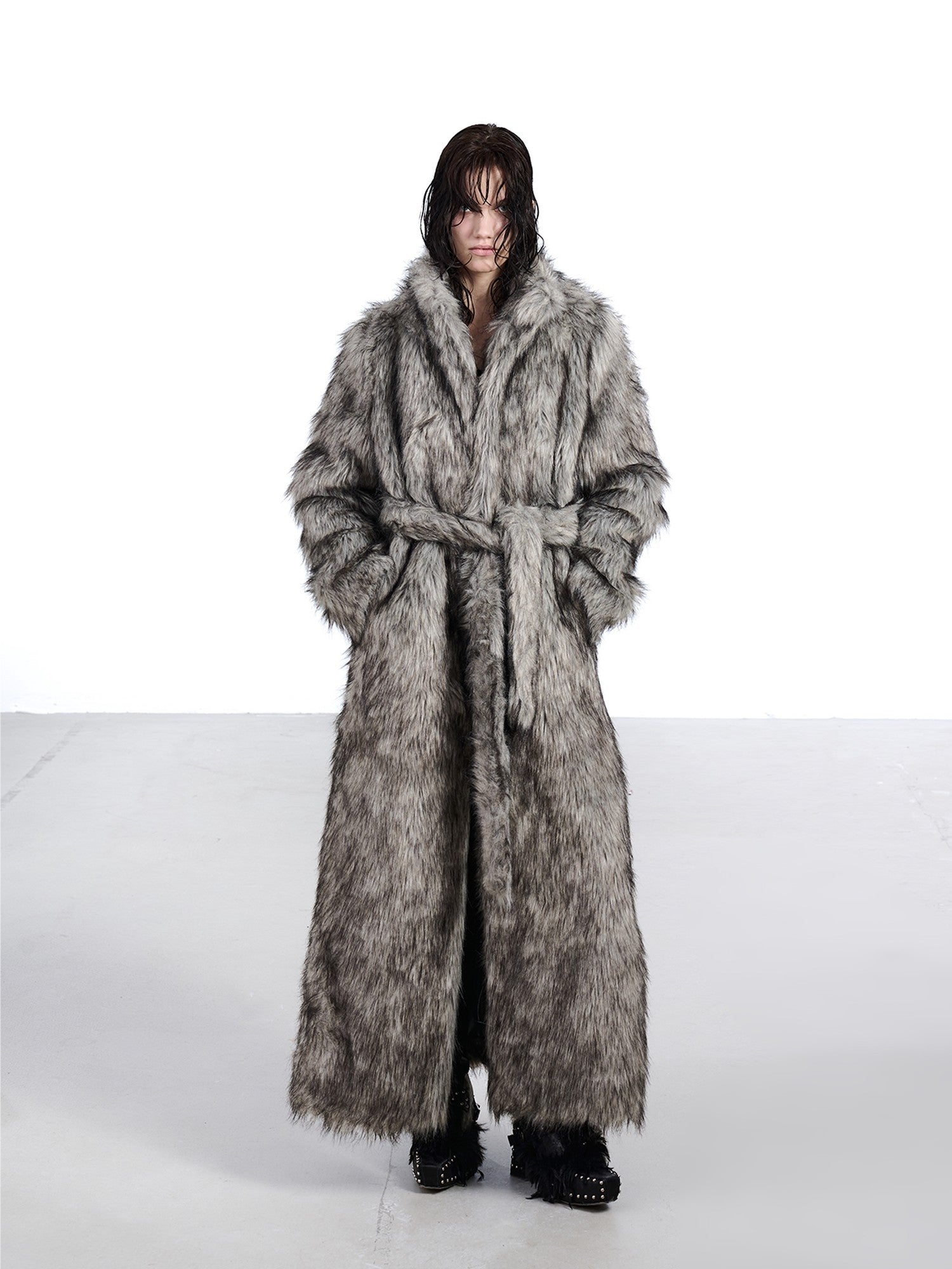 NORTH NODE Thick Faux Fur Stand Collar Oversized Pajama Style Women&
