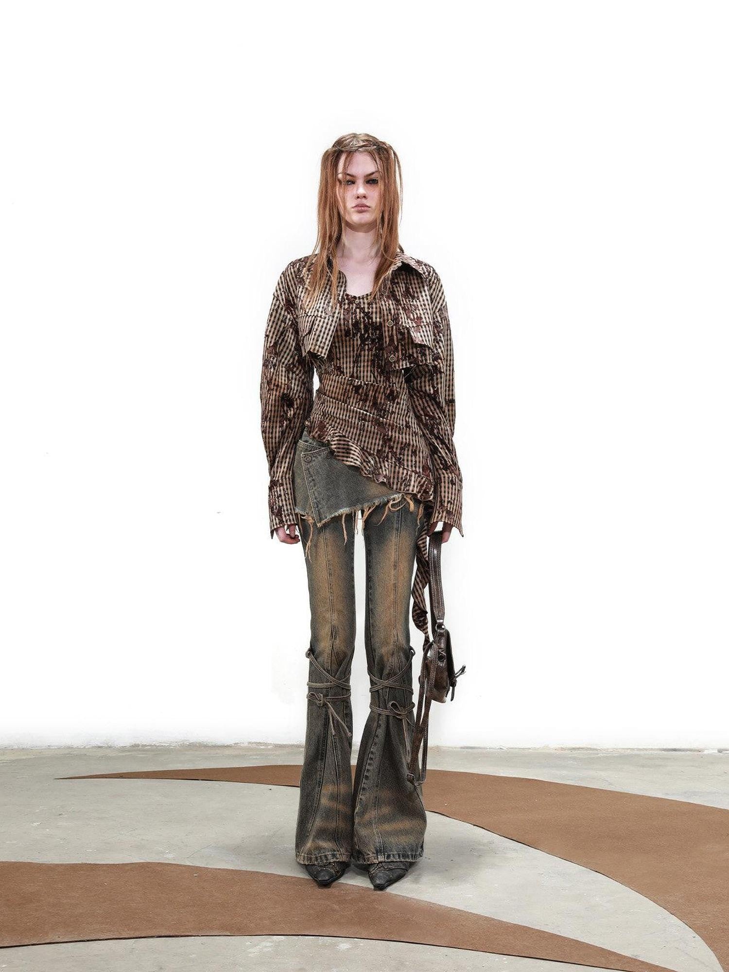 NORTH NODE Topographic Landform Textured Plaid Overshirt Check Women&